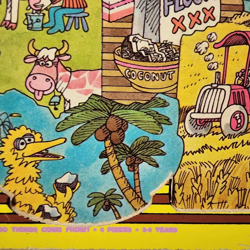 Vintage 1974 Playskool Sesame Street Where Do Things Come From Wood Puzzle 285-3